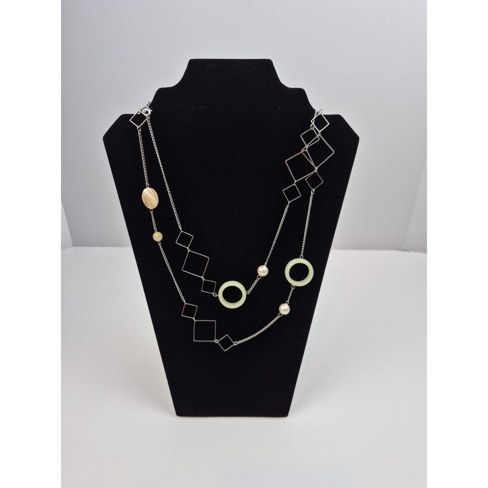 Silver Tone Women‎ Long Necklace Geometric White Beads Jewelry Costume Statement